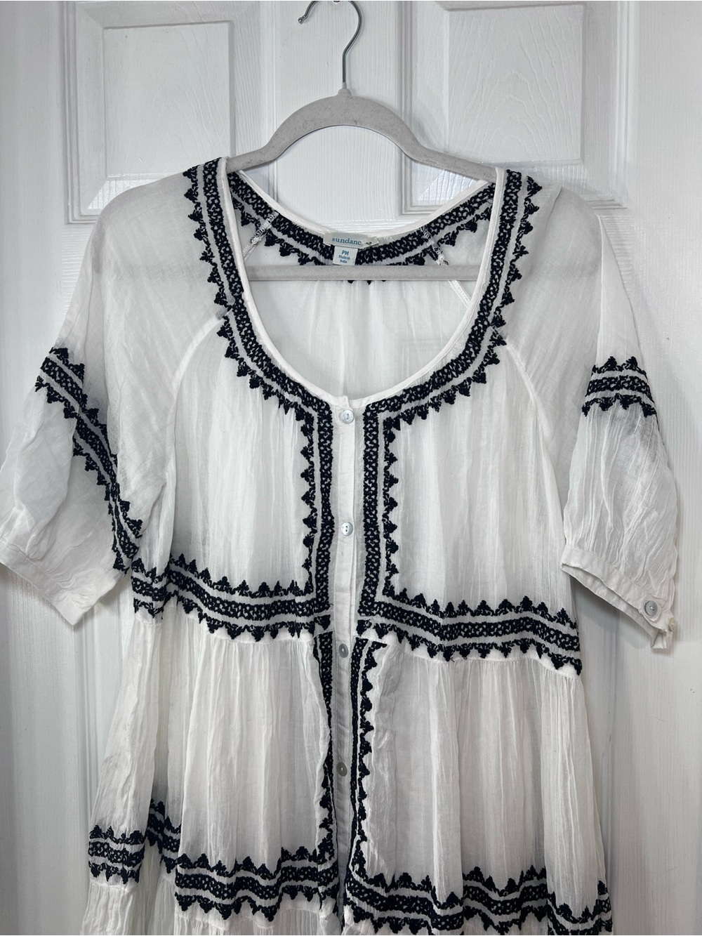 Sundance Sea La Vie Embroidered Dress White Black Size PM - Picture 3 of 14